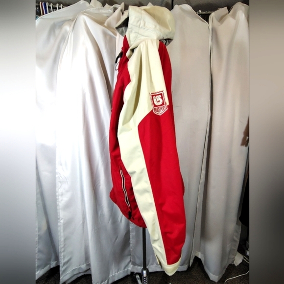 Burton Waterproof Rain/Snow Jacket, Men Red+ Cream, ZipUp, Hood,vZip Pckts, L - Picture 4 of 16